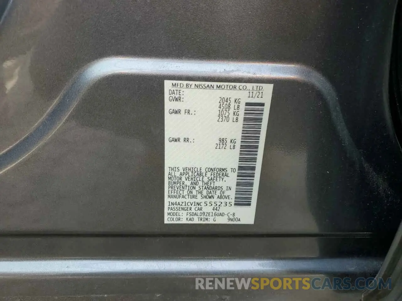 14 fotografías del automóvil dañado 1N4AZ1CV1NC555235 NISSAN LEAF 2022