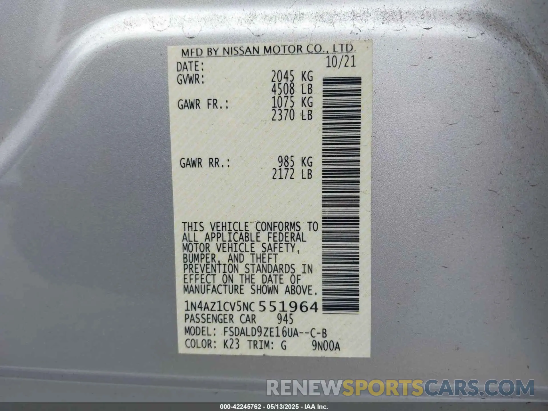 9 fotografías del automóvil dañado 1N4AZ1CV5NC551964 NISSAN LEAF 2022