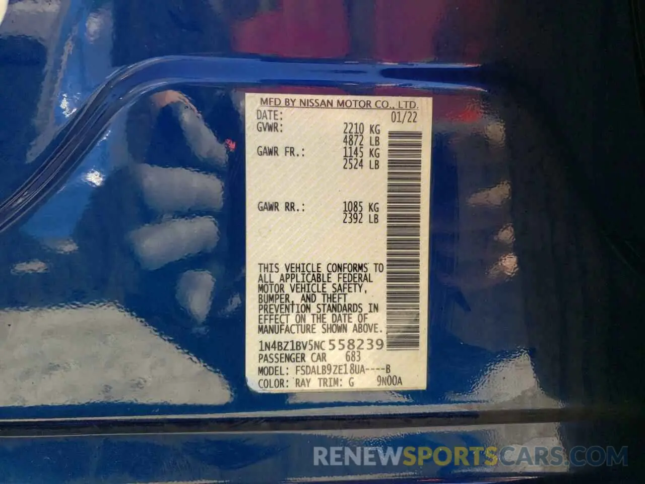 12 fotografías del automóvil dañado 1N4BZ1BV5NC558239 NISSAN LEAF 2022