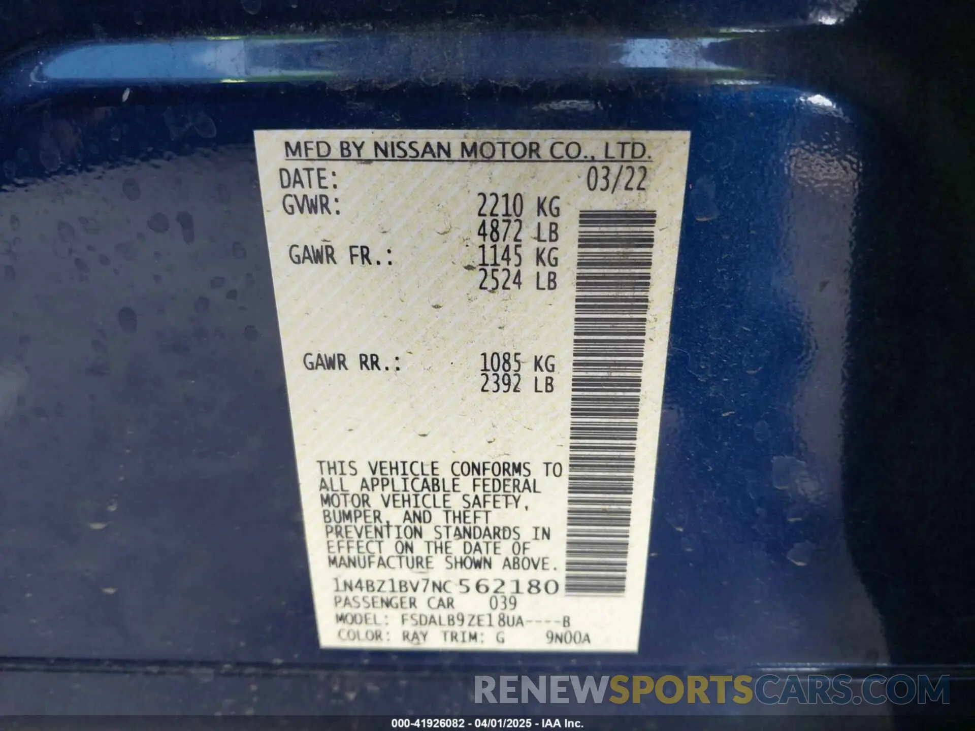 9 fotografías del automóvil dañado 1N4BZ1BV7NC562180 NISSAN LEAF 2022