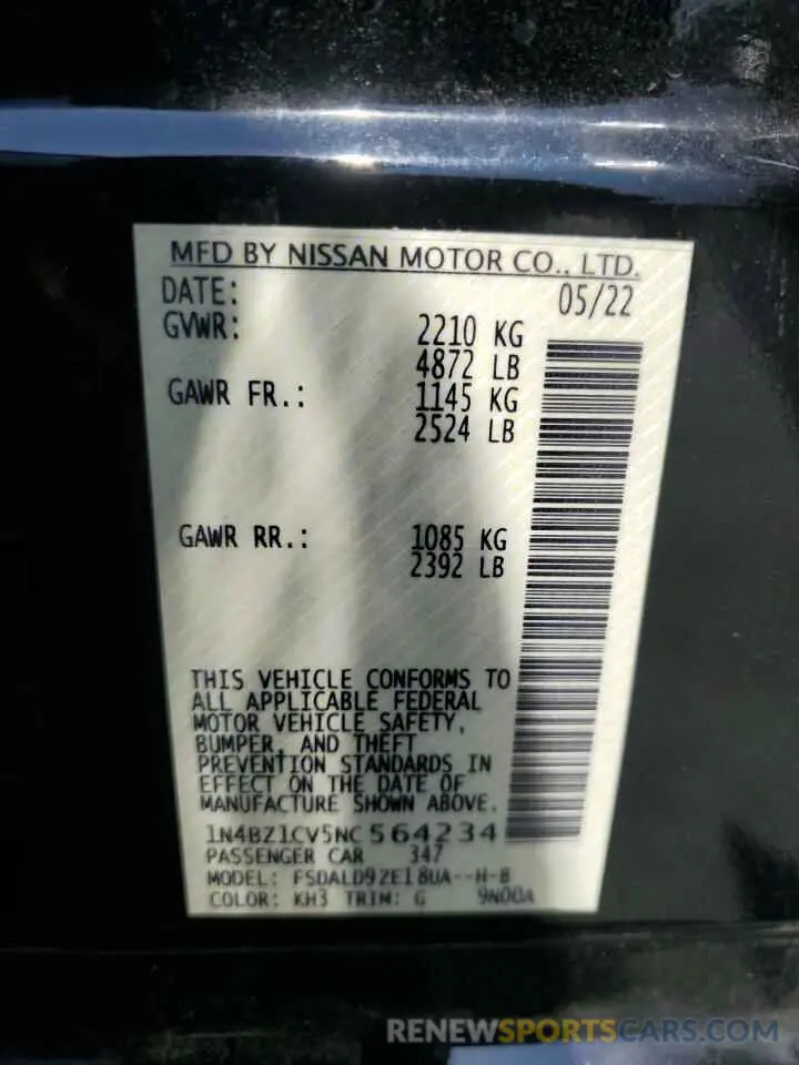 12 fotografías del automóvil dañado 1N4BZ1CV5NC564234 NISSAN LEAF 2022