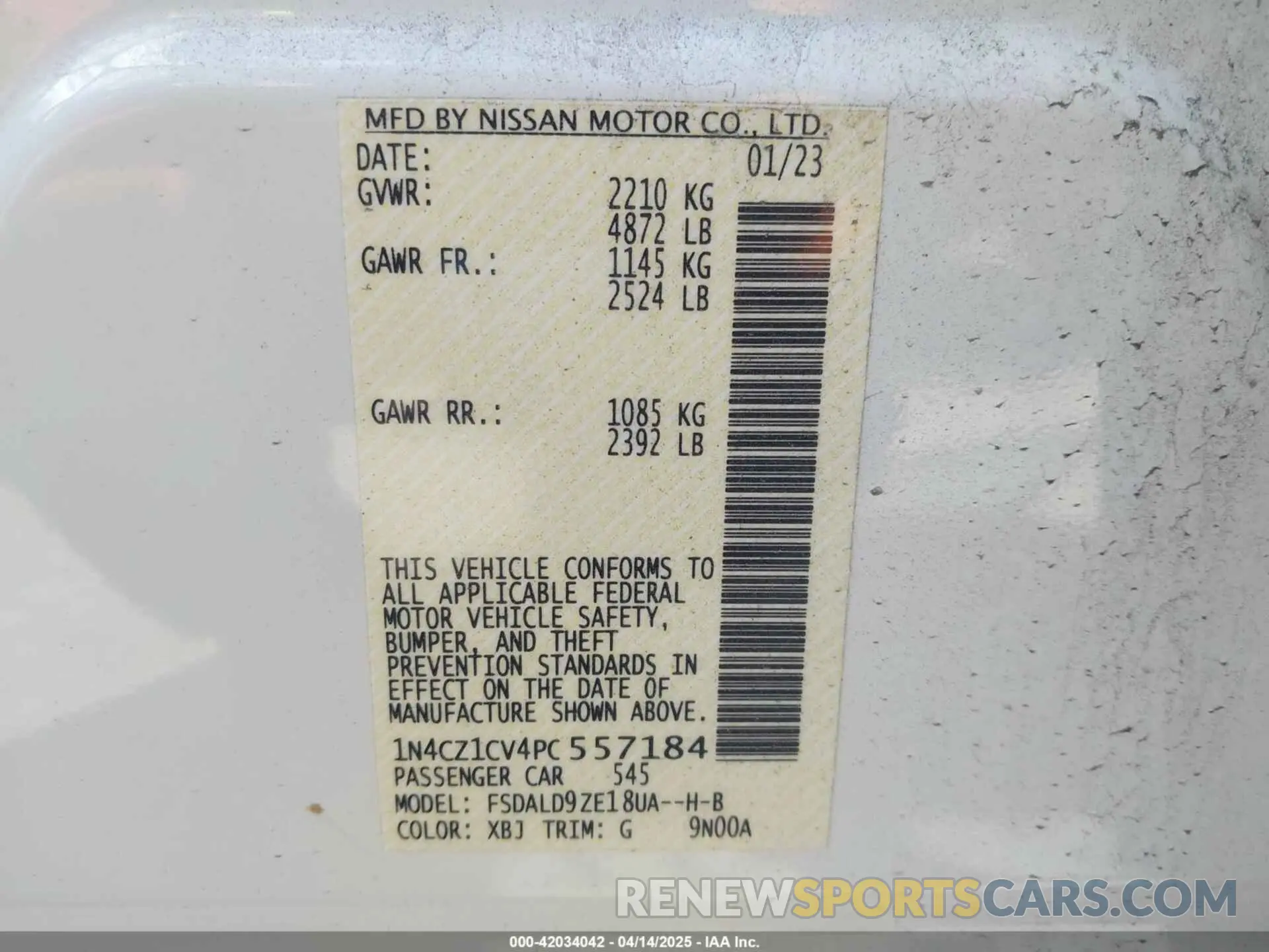 9 fotografías del automóvil dañado 1N4CZ1CV4PC557184 NISSAN LEAF 2023