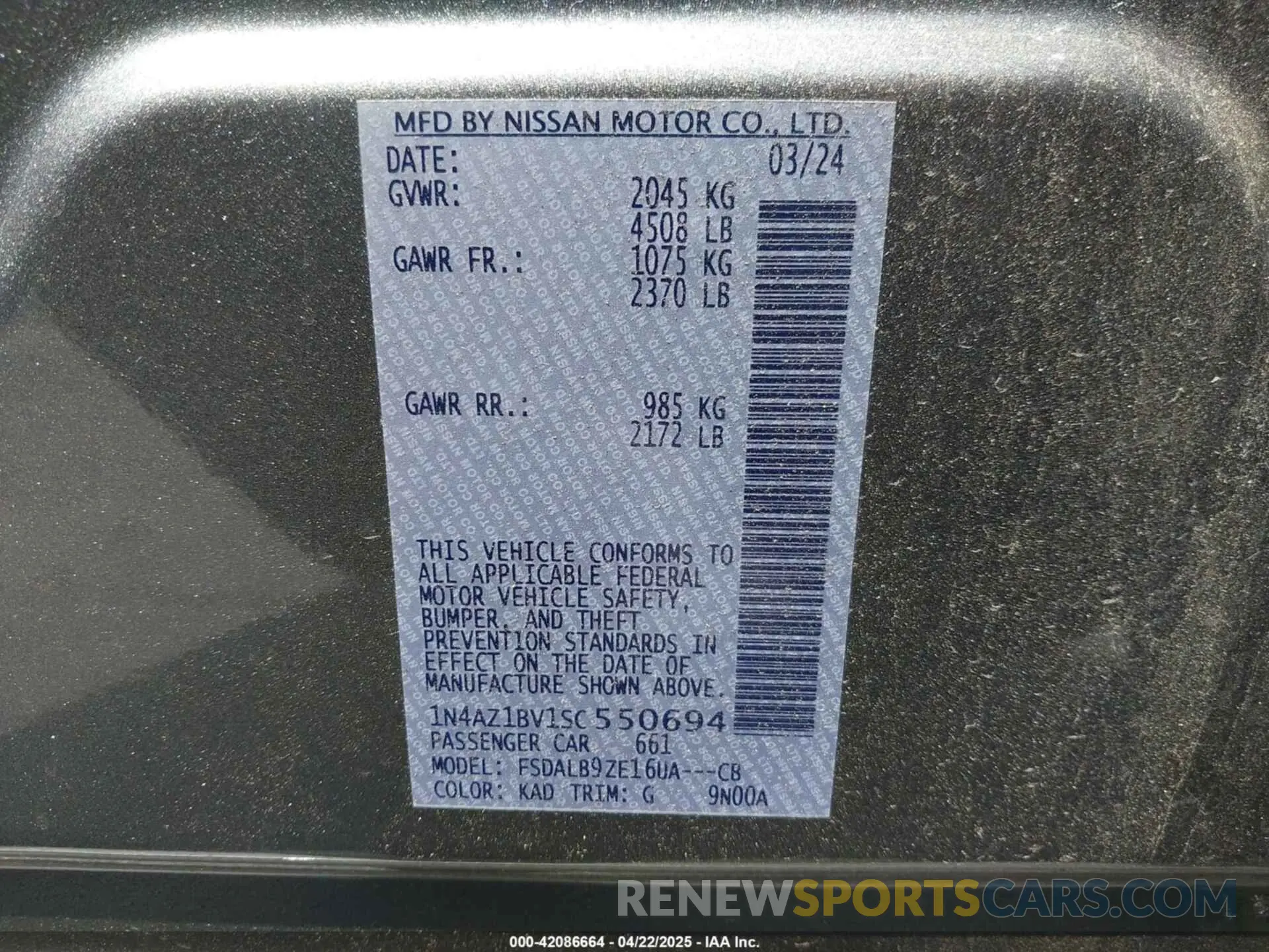 9 fotografías del automóvil dañado 1N4AZ1BV1SC550694 NISSAN LEAF 2025