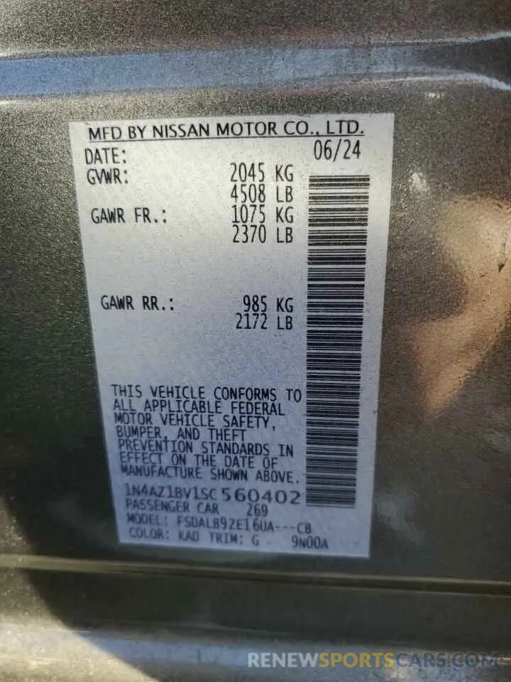 12 fotografías del automóvil dañado 1N4AZ1BV1SC560402 NISSAN LEAF 2025