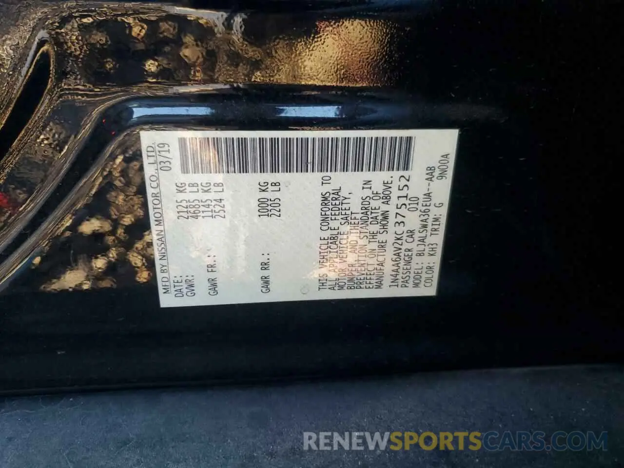 12 fotografías del automóvil dañado 1N4AA6AV2KC375152 NISSAN MAXIMA 2019