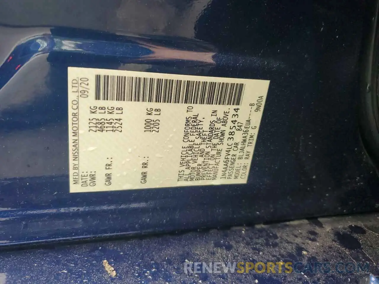 12 fotografías del automóvil dañado 1N4AA6FV4LC385434 NISSAN MAXIMA 2020