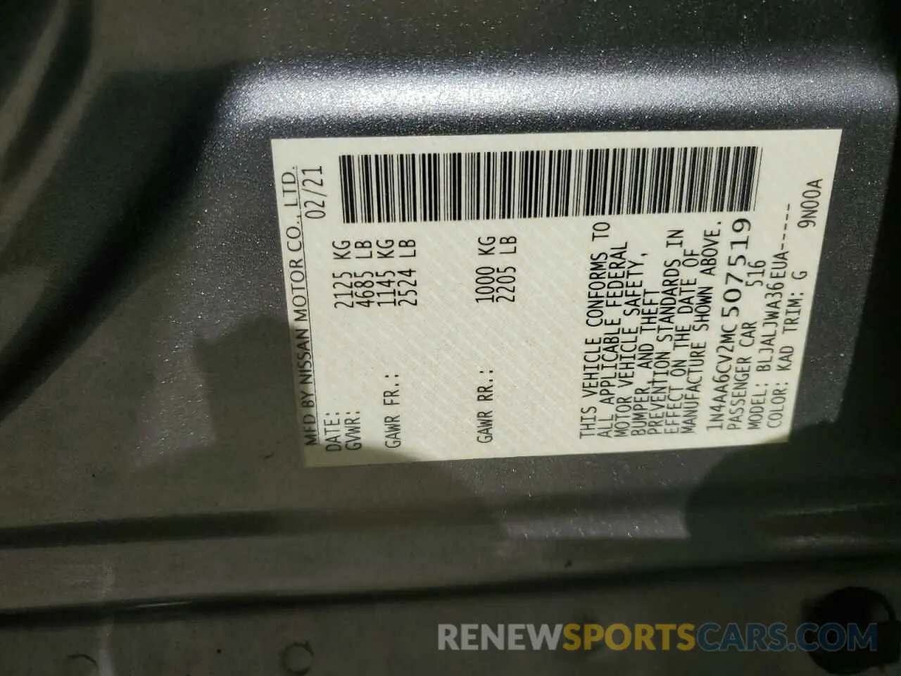 12 fotografías del automóvil dañado 1N4AA6CV2MC507519 NISSAN MAXIMA 2021