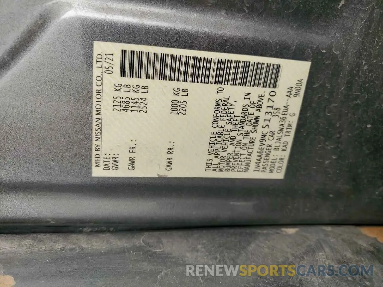 14 fotografías del automóvil dañado 1N4AA6EV9MC513170 NISSAN MAXIMA 2021