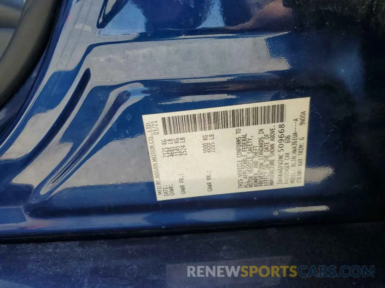 13 fotografías del automóvil dañado 1N4AA6FV2MC509668 NISSAN MAXIMA 2021
