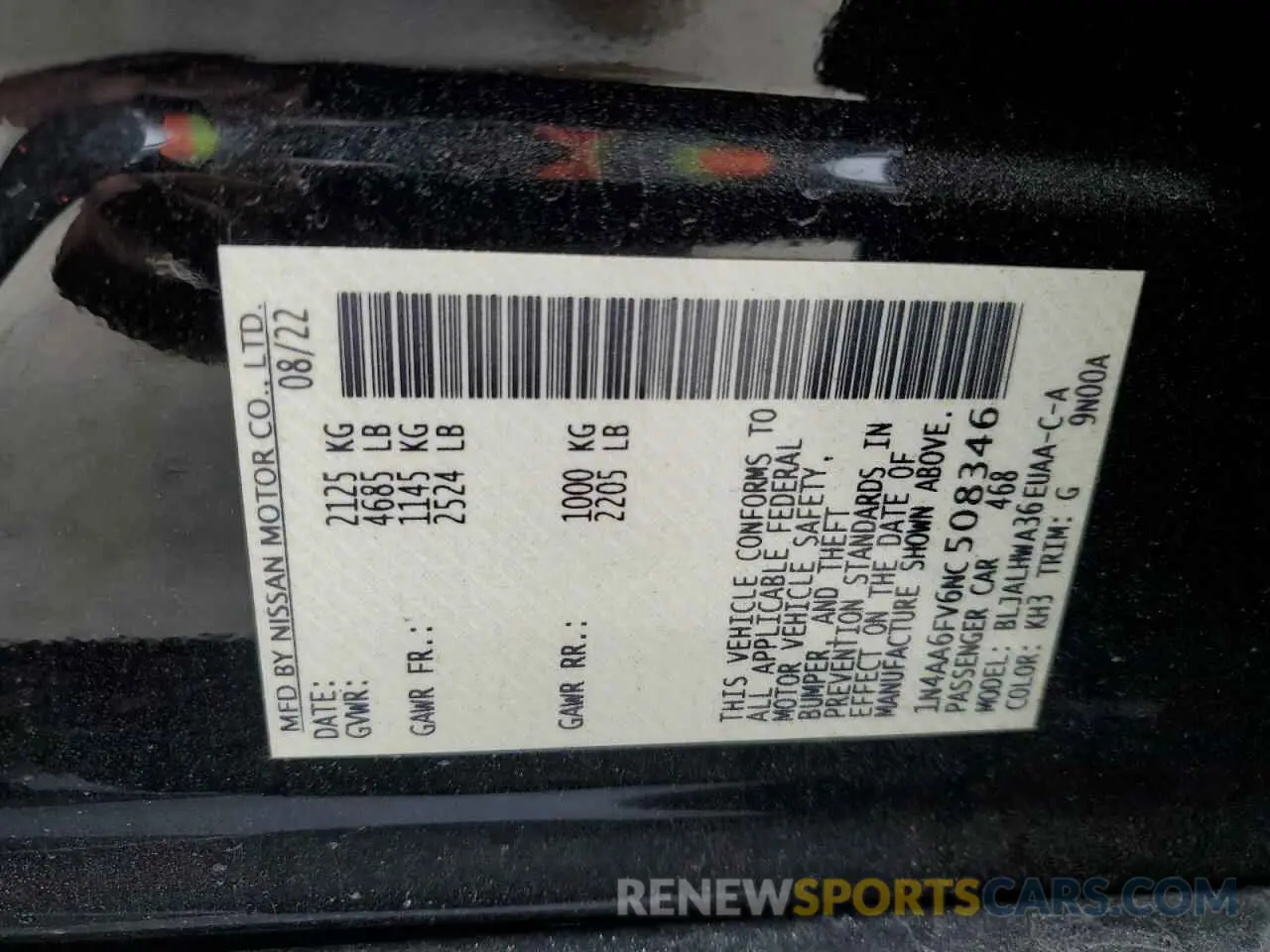 12 fotografías del automóvil dañado 1N4AA6FV6NC508346 NISSAN MAXIMA 2022