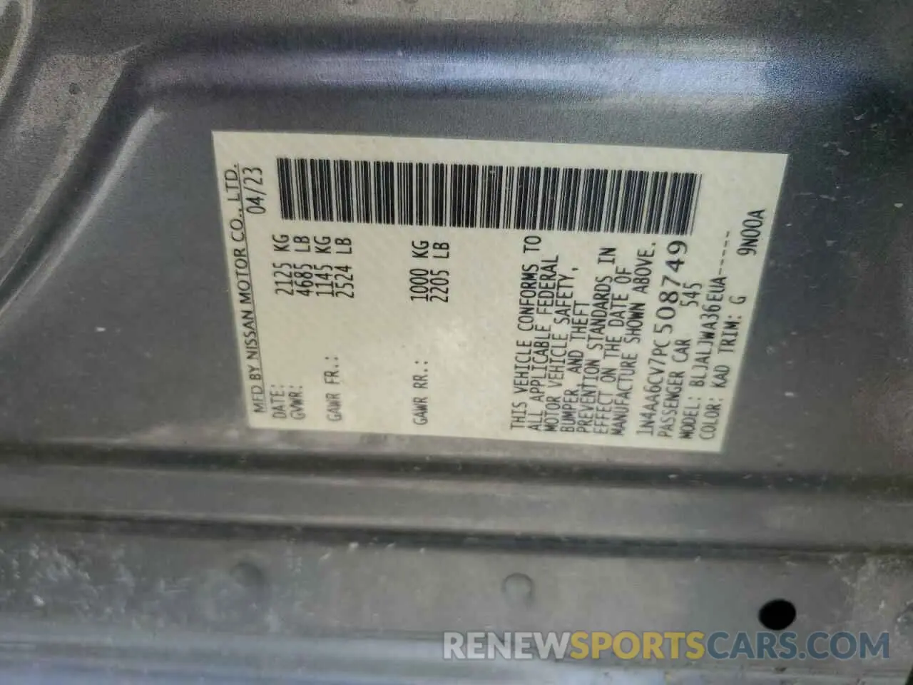 13 fotografías del automóvil dañado 1N4AA6CV7PC508749 NISSAN MAXIMA 2023