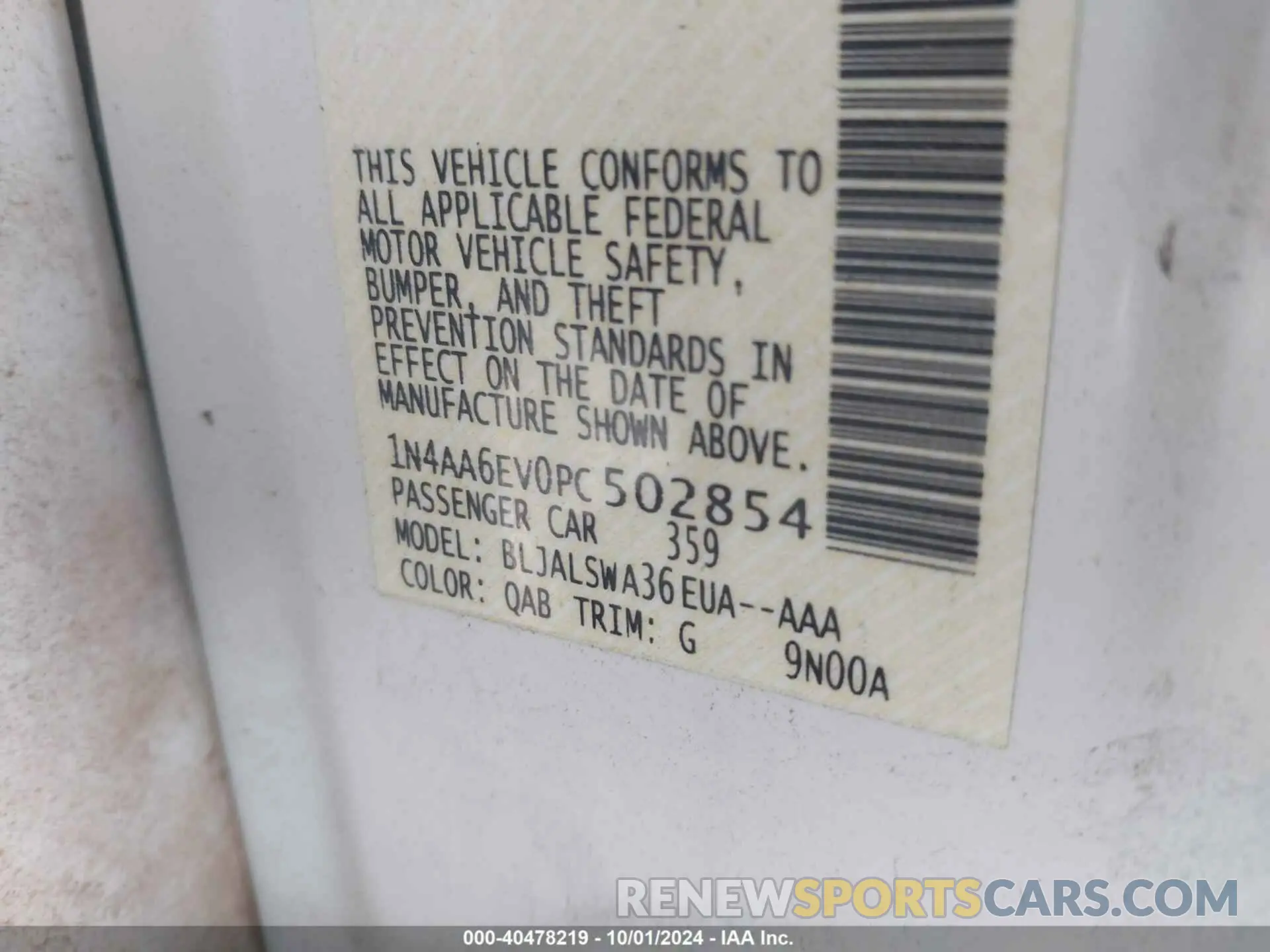 9 fotografías del automóvil dañado 1N4AA6EV0PC502854 NISSAN MAXIMA 2023