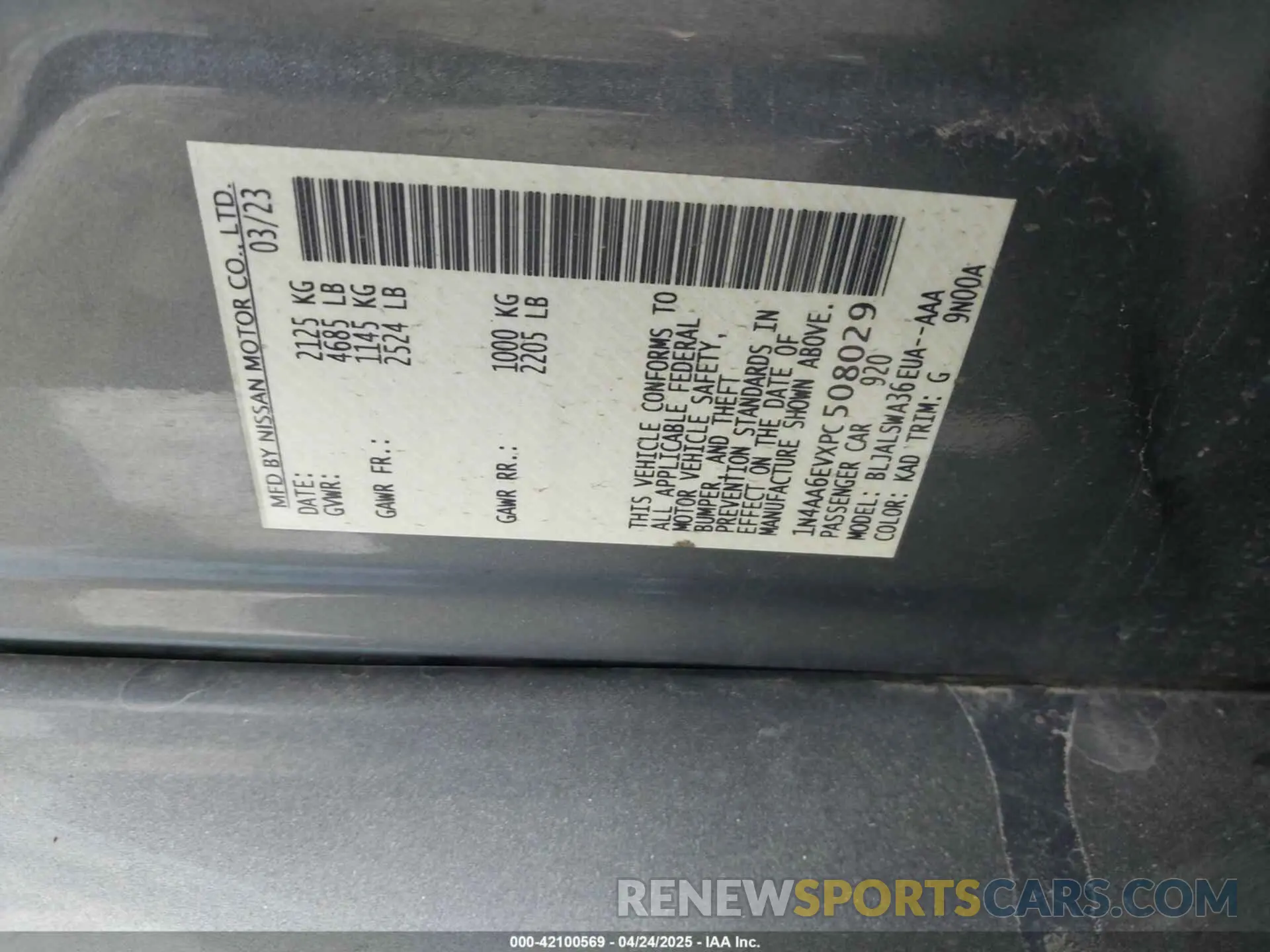 9 fotografías del automóvil dañado 1N4AA6EVXPC508029 NISSAN MAXIMA 2023