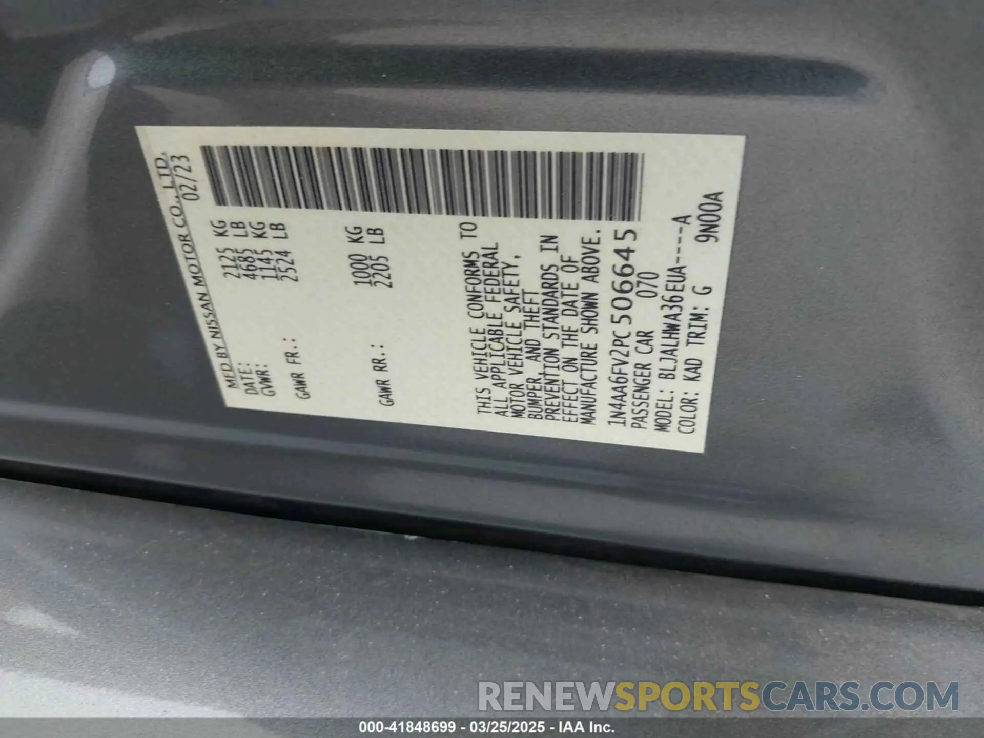 9 fotografías del automóvil dañado 1N4AA6FV2PC506645 NISSAN MAXIMA 2023