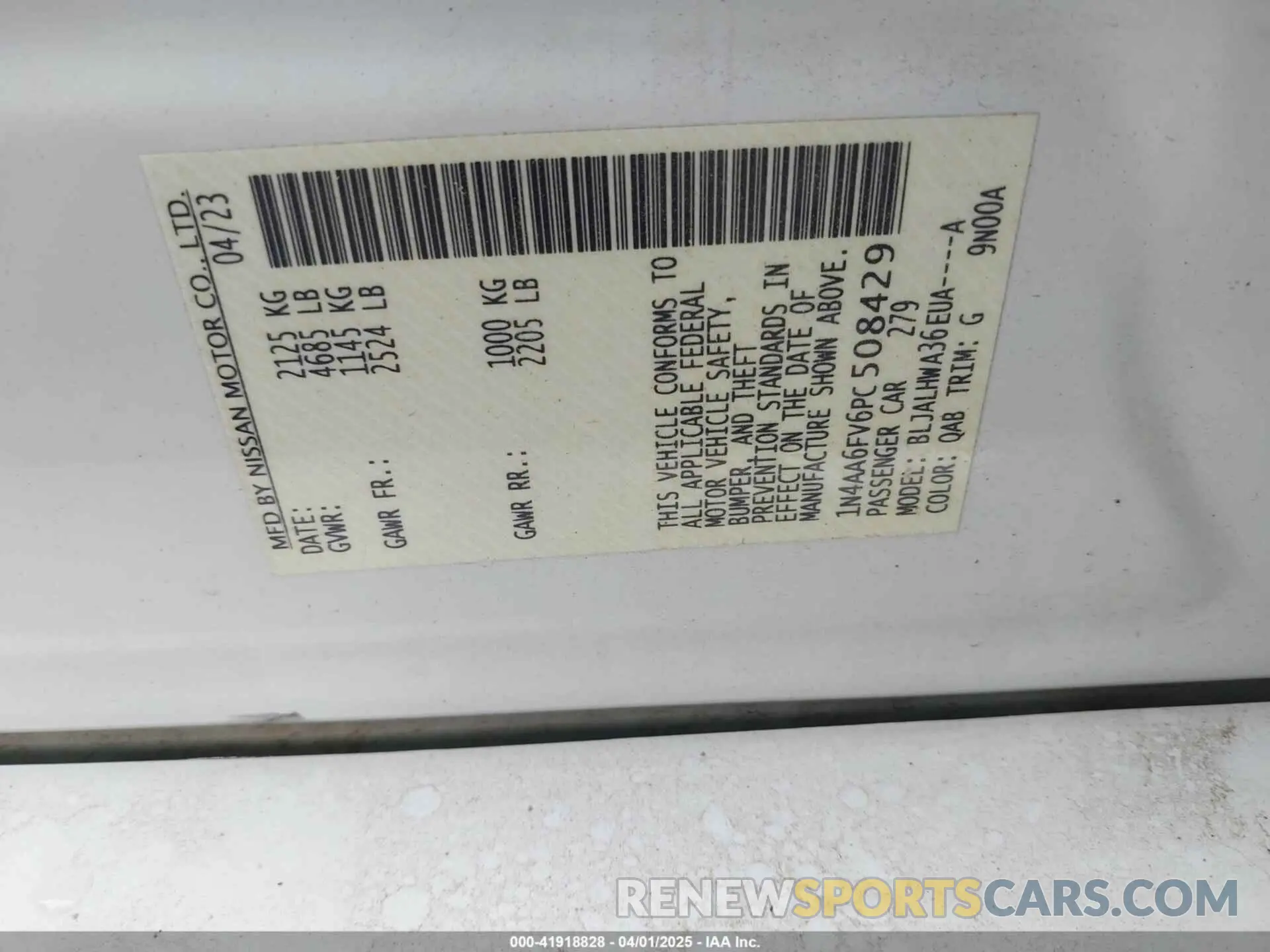 9 fotografías del automóvil dañado 1N4AA6FV6PC508429 NISSAN MAXIMA 2023