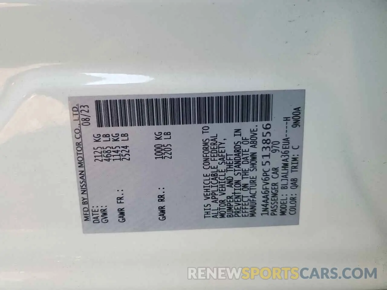 12 fotografías del automóvil dañado 1N4AA6FV6PC513856 NISSAN MAXIMA 2023