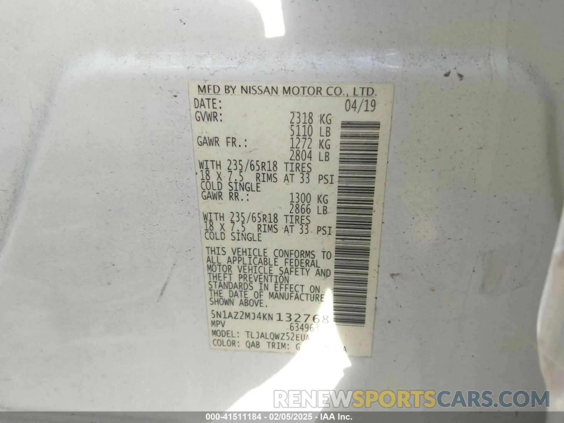 9 fotografías del automóvil dañado 5N1AZ2MJ4KN132768 NISSAN MURANO 2019