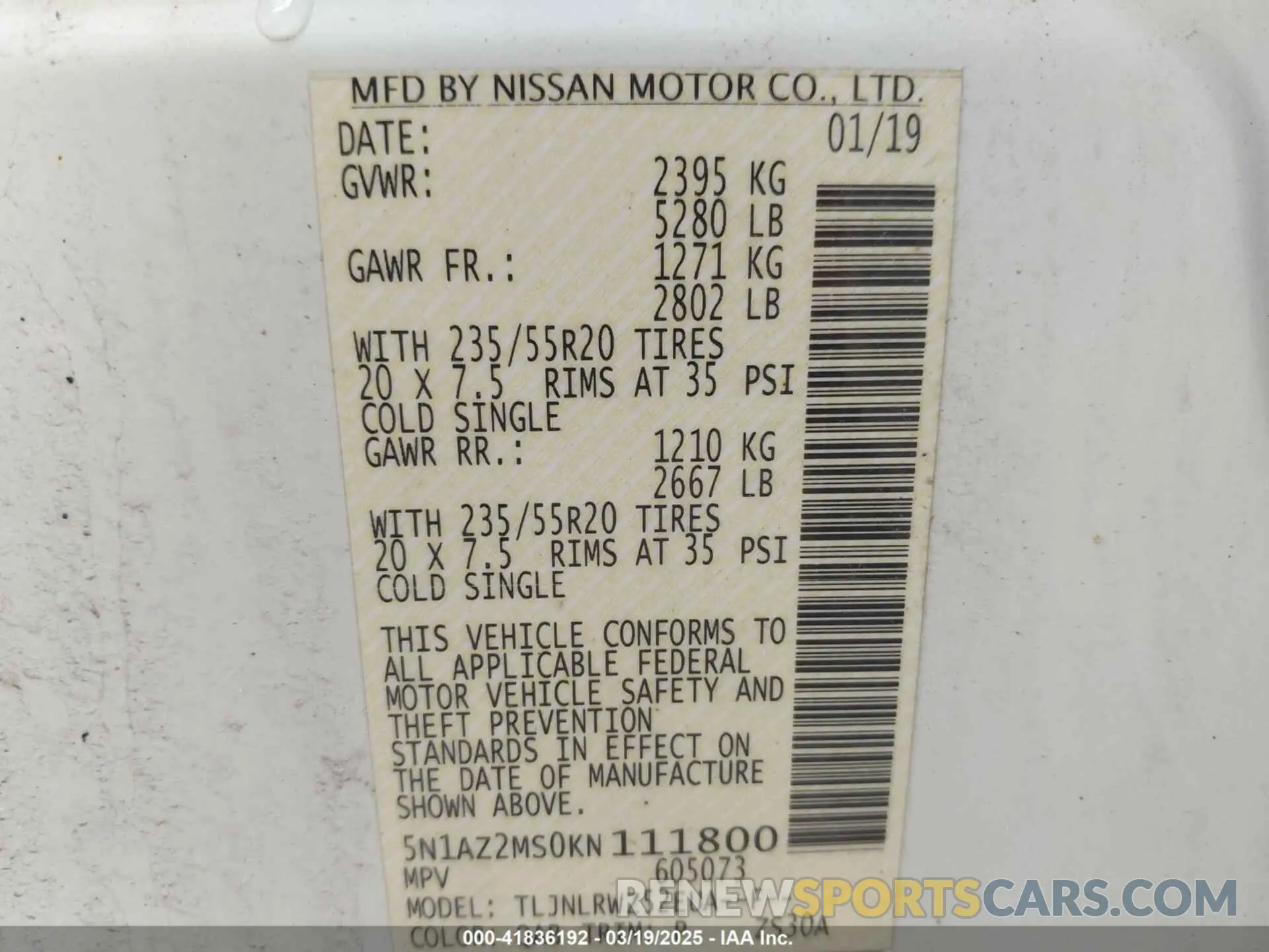 9 fotografías del automóvil dañado 5N1AZ2MS0KN111800 NISSAN MURANO 2019