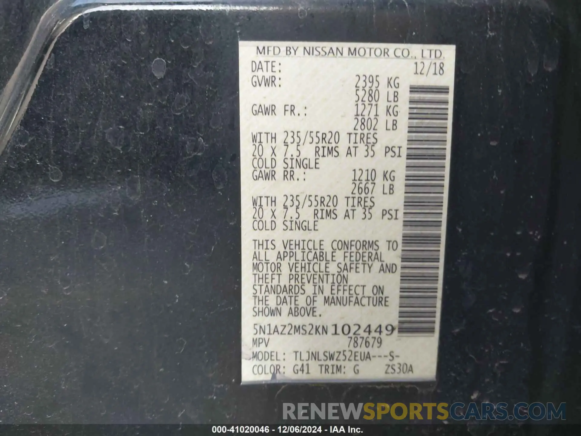 9 fotografías del automóvil dañado 5N1AZ2MS2KN102449 NISSAN MURANO 2019