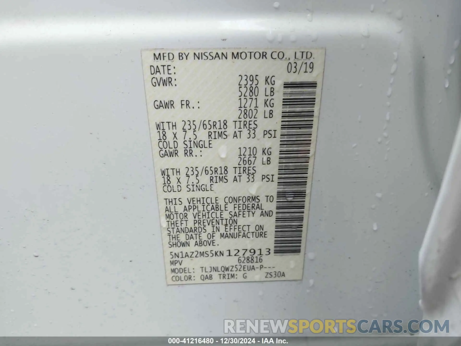 9 fotografías del automóvil dañado 5N1AZ2MS5KN127913 NISSAN MURANO 2019