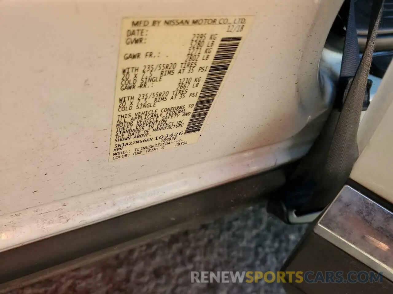 14 fotografías del automóvil dañado 5N1AZ2MS6KN103426 NISSAN MURANO 2019