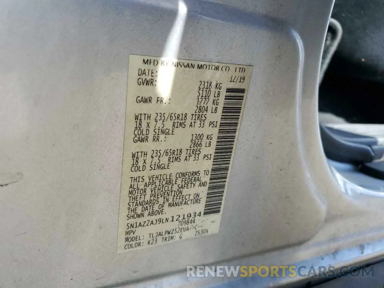 14 fotografías del automóvil dañado 5N1AZ2AJ9LN121934 NISSAN MURANO 2020