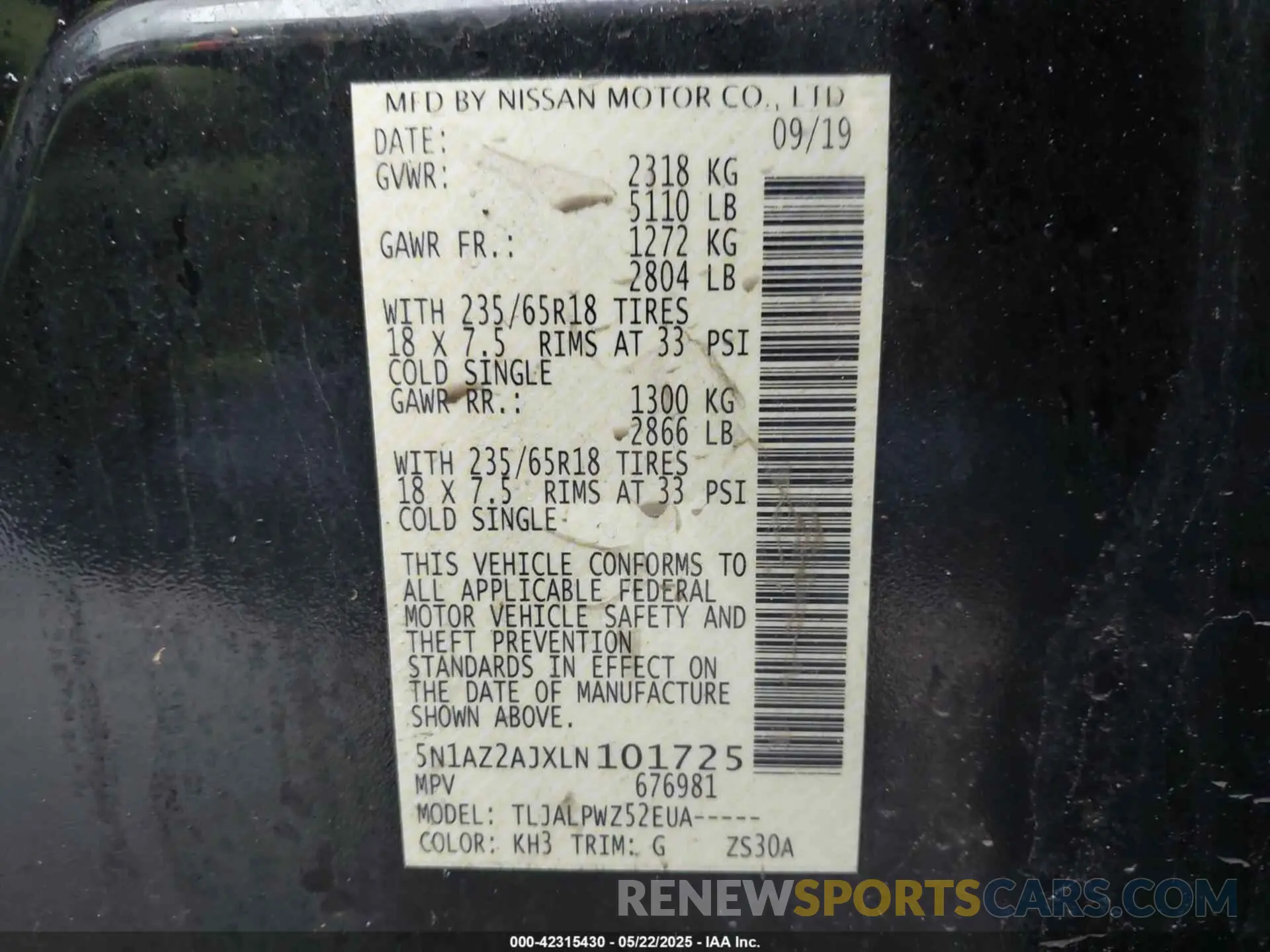 9 fotografías del automóvil dañado 5N1AZ2AJXLN101725 NISSAN MURANO 2020