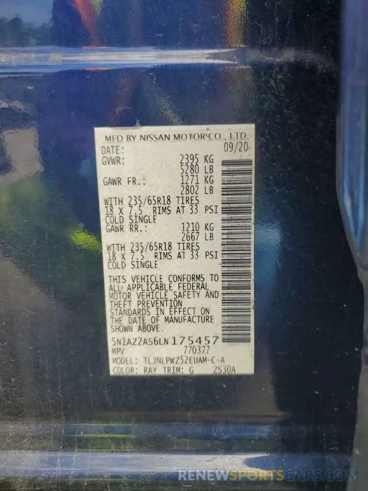 14 fotografías del automóvil dañado 5N1AZ2AS6LN175457 NISSAN MURANO 2020