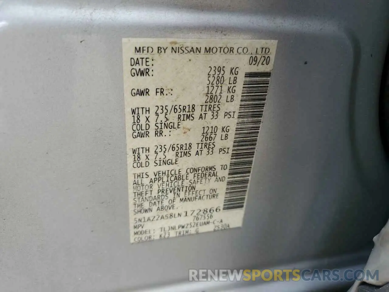 13 fotografías del automóvil dañado 5N1AZ2AS8LN172866 NISSAN MURANO 2020