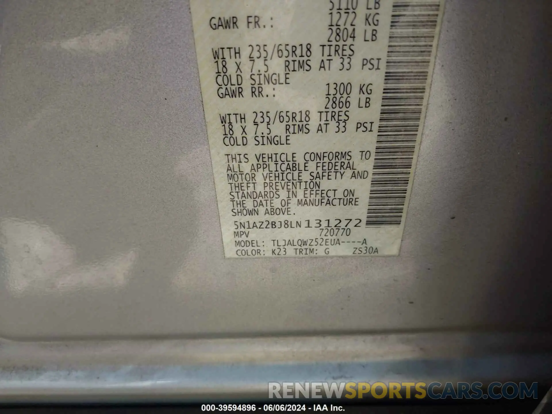 9 fotografías del automóvil dañado 5N1AZ2BJ8LN131272 NISSAN MURANO 2020