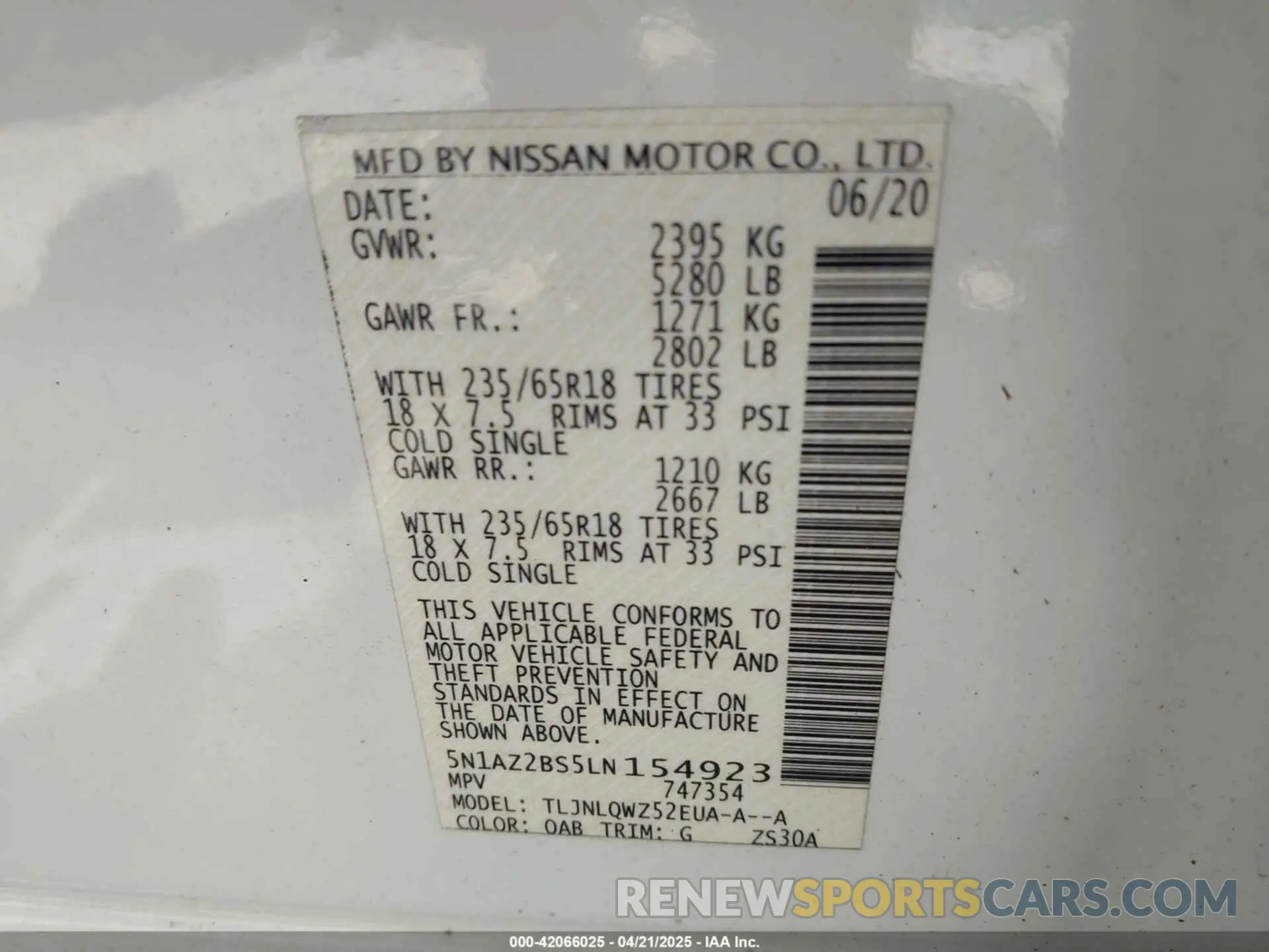 9 fotografías del automóvil dañado 5N1AZ2BS5LN154923 NISSAN MURANO 2020