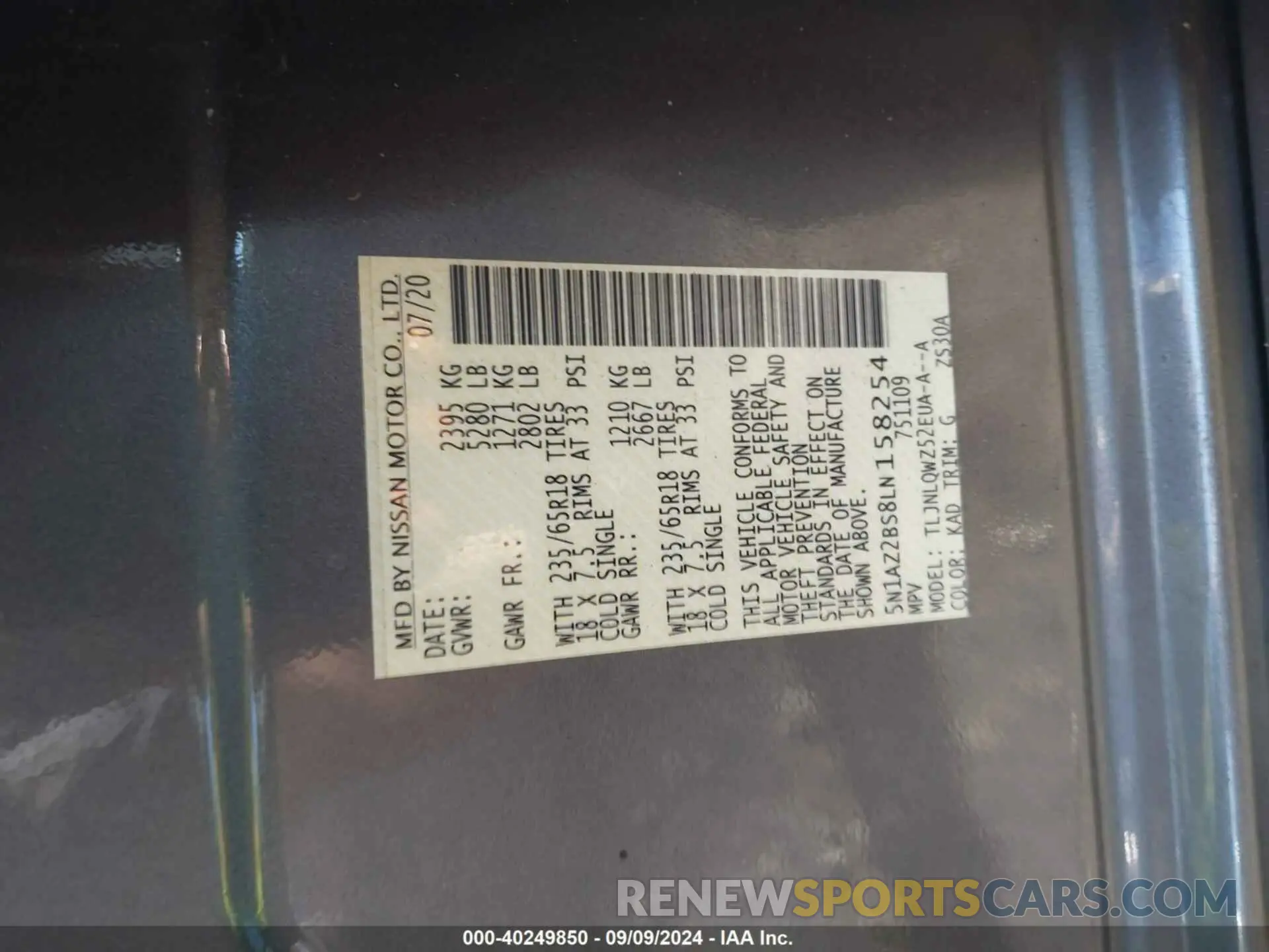 9 fotografías del automóvil dañado 5N1AZ2BS8LN158254 NISSAN MURANO 2020