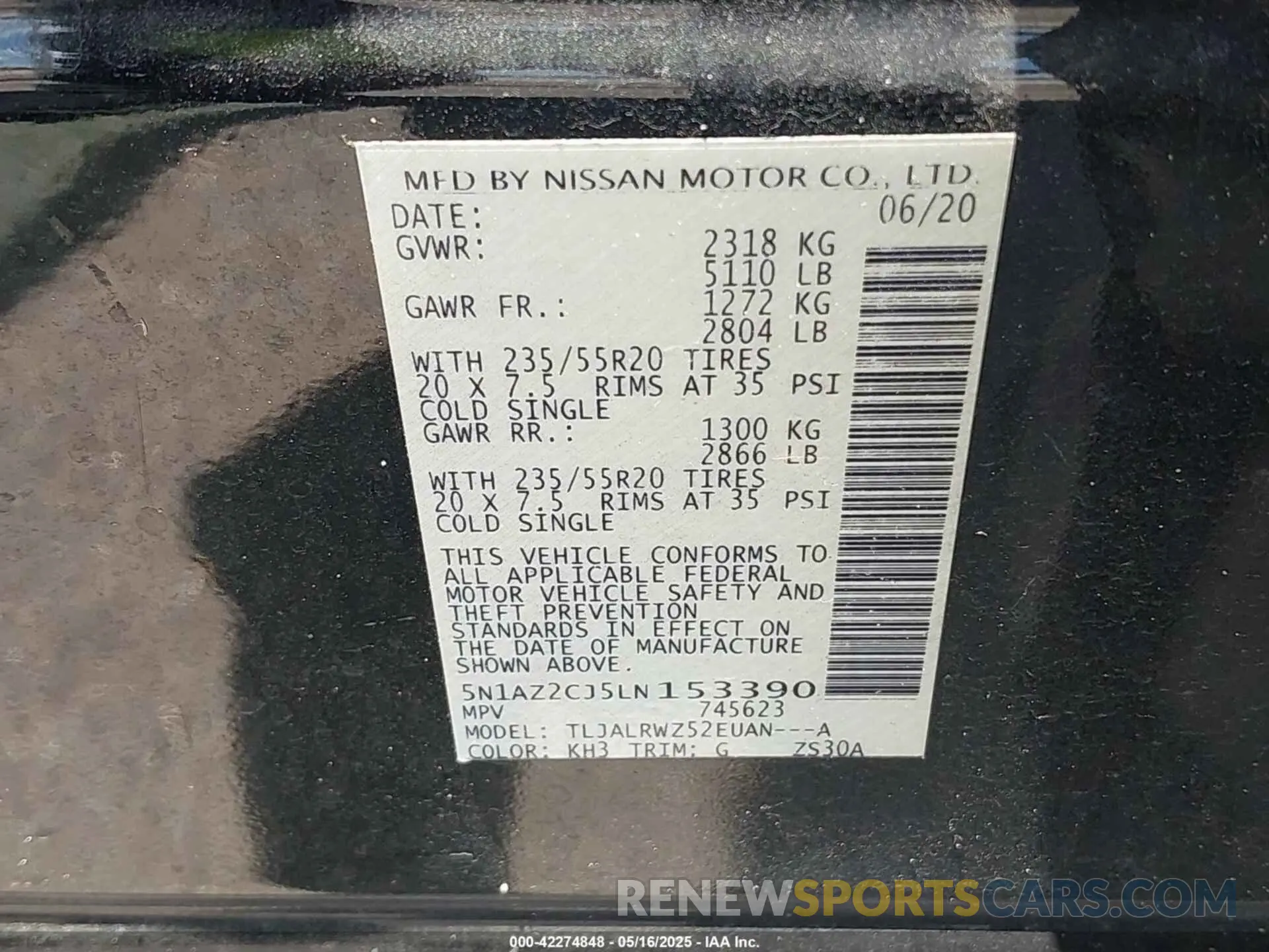 9 fotografías del automóvil dañado 5N1AZ2CJ5LN153390 NISSAN MURANO 2020