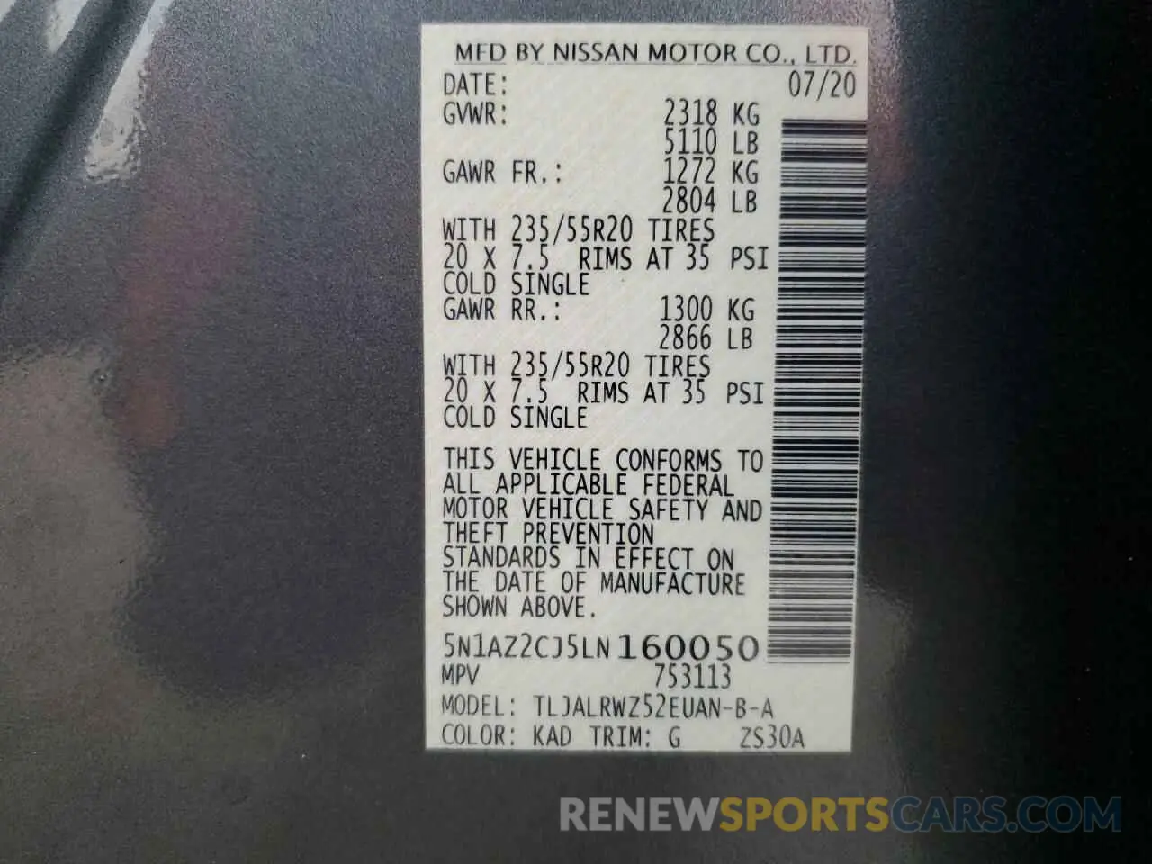 13 fotografías del automóvil dañado 5N1AZ2CJ5LN160050 NISSAN MURANO 2020