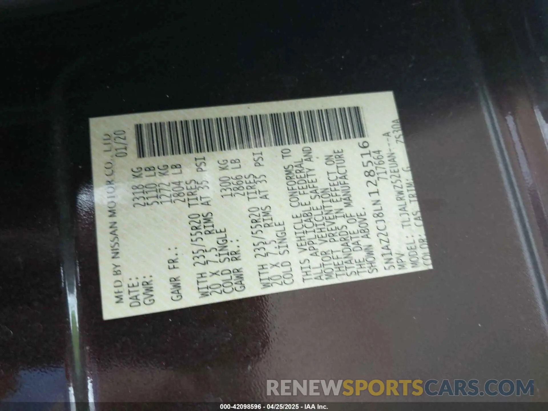 9 fotografías del automóvil dañado 5N1AZ2CJ8LN128516 NISSAN MURANO 2020