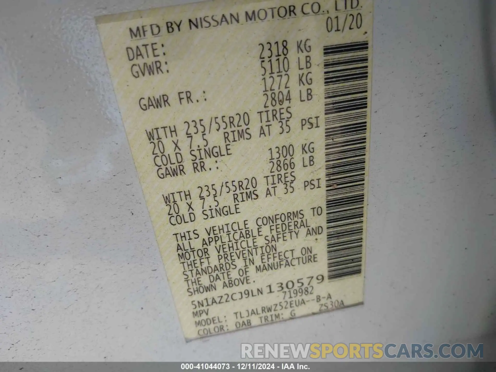 9 fotografías del automóvil dañado 5N1AZ2CJ9LN130579 NISSAN MURANO 2020