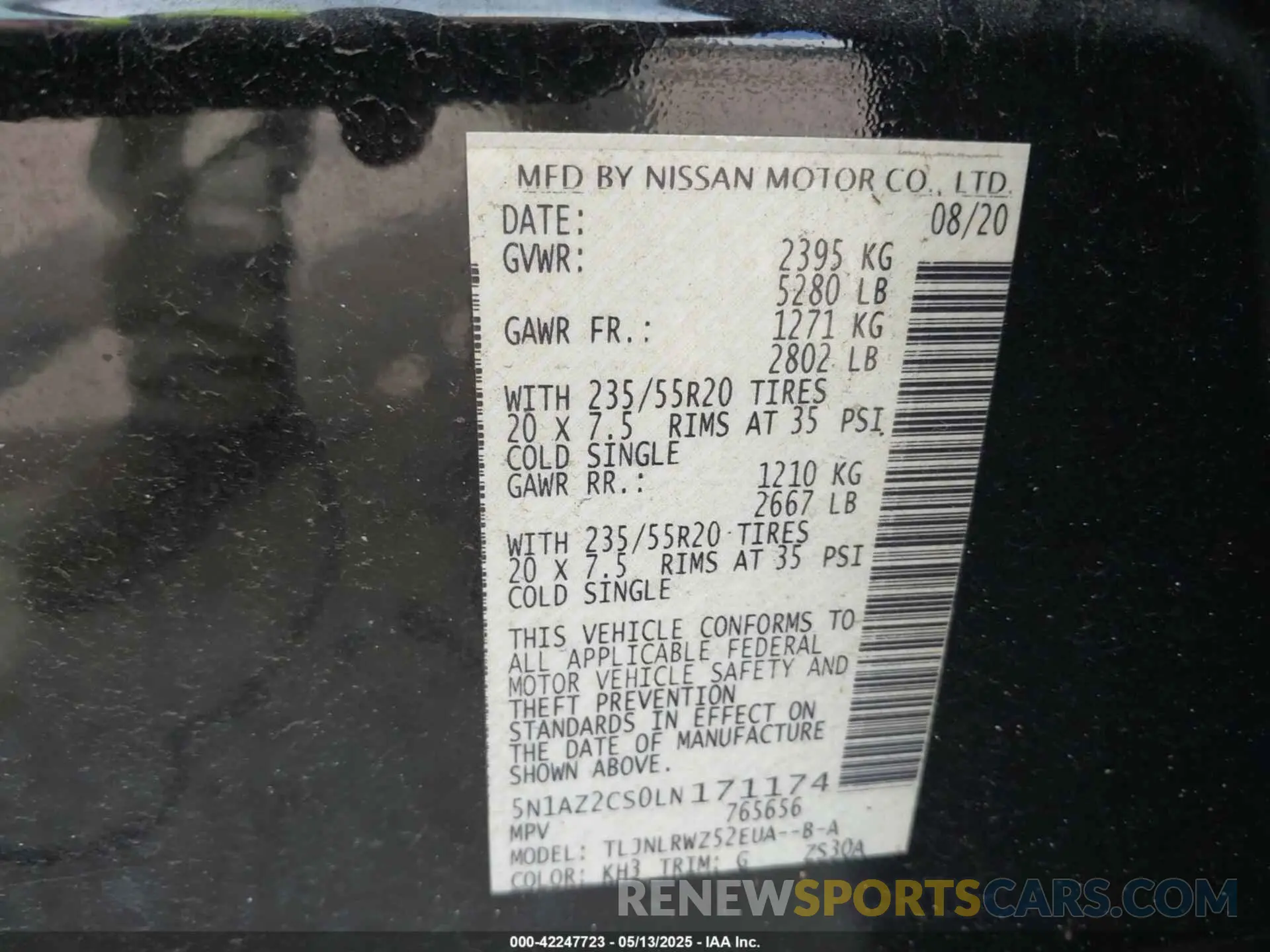 9 fotografías del automóvil dañado 5N1AZ2CS0LN171174 NISSAN MURANO 2020