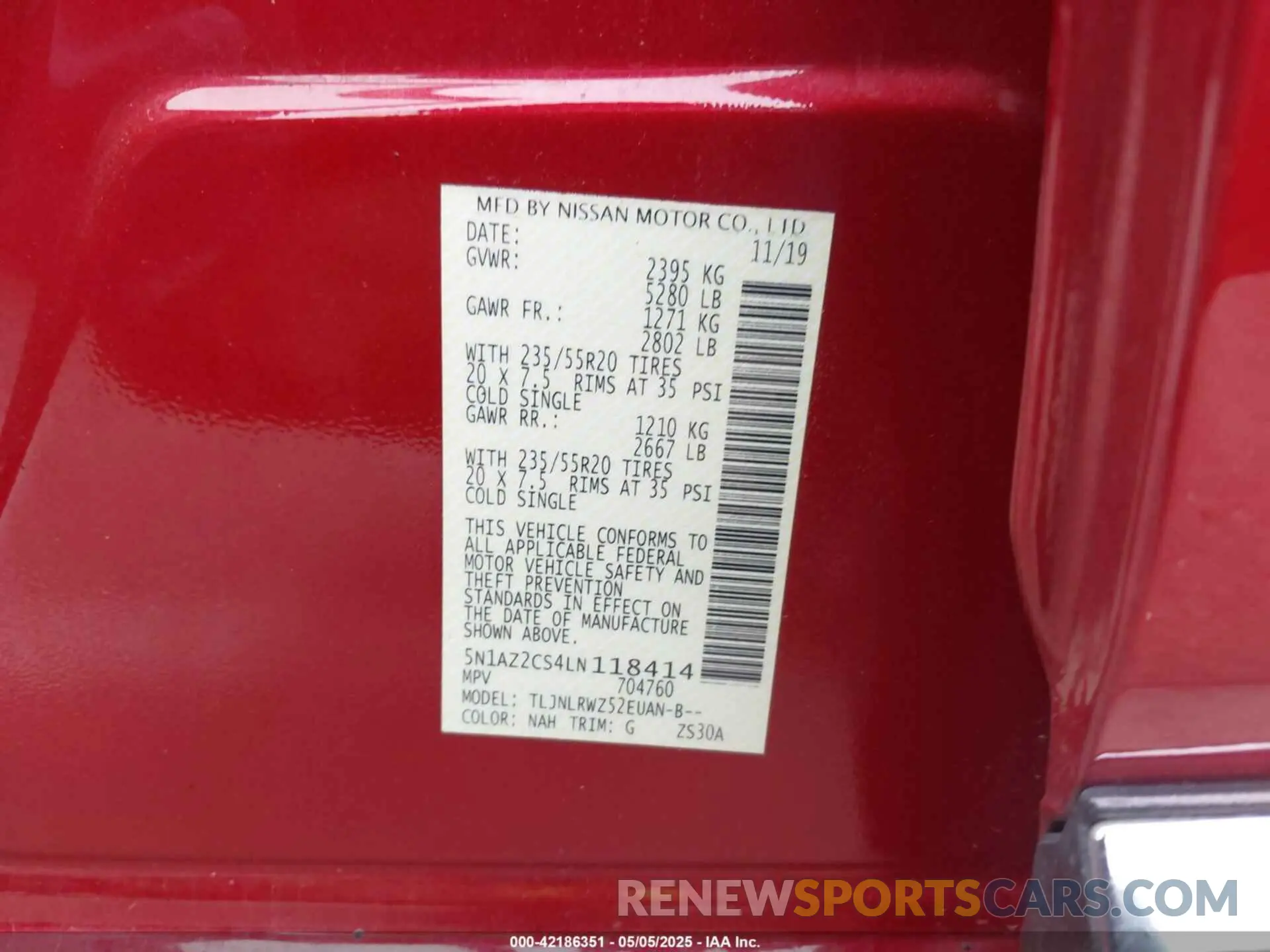 9 fotografías del automóvil dañado 5N1AZ2CS4LN118414 NISSAN MURANO 2020