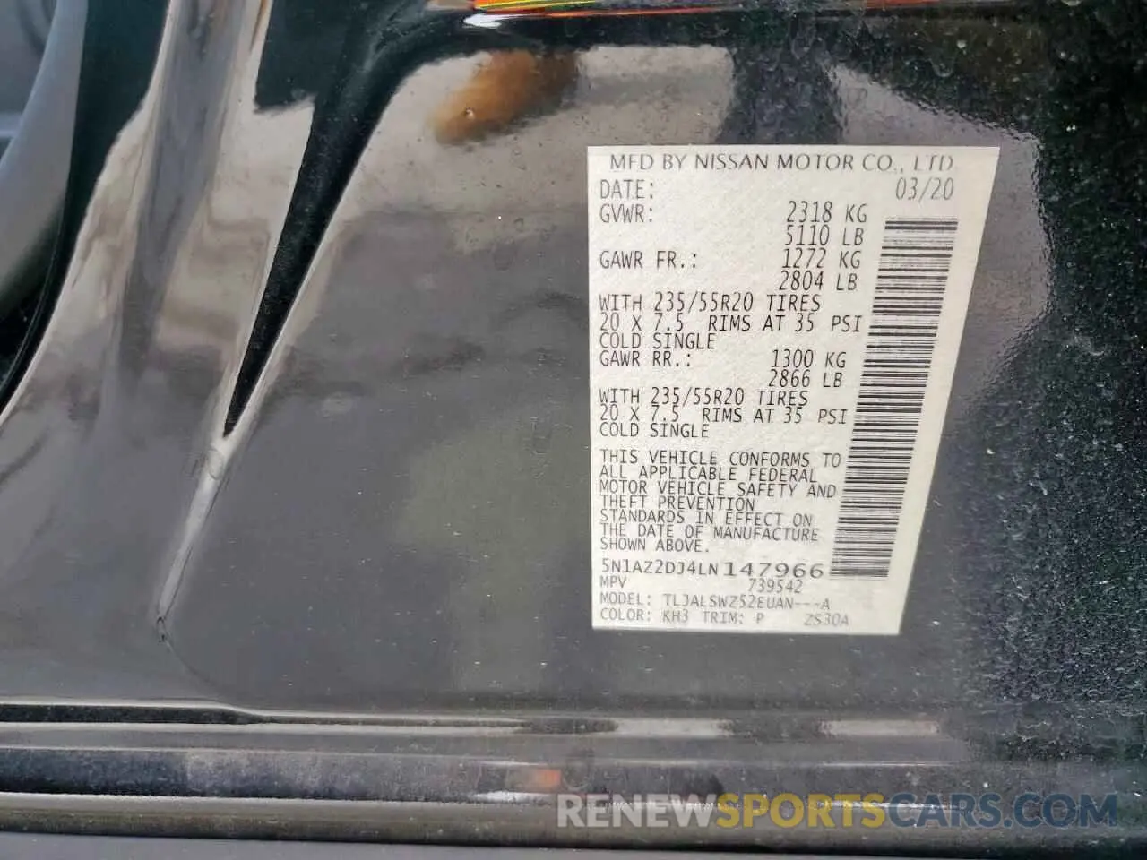 14 fotografías del automóvil dañado 5N1AZ2DJ4LN147966 NISSAN MURANO 2020