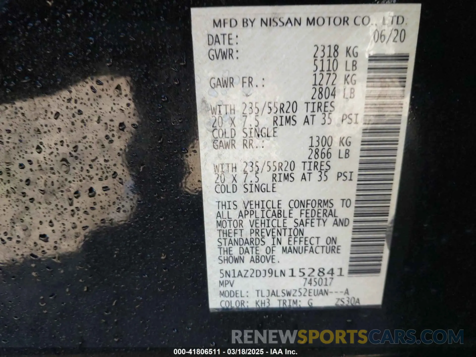 9 fotografías del automóvil dañado 5N1AZ2DJ9LN152841 NISSAN MURANO 2020