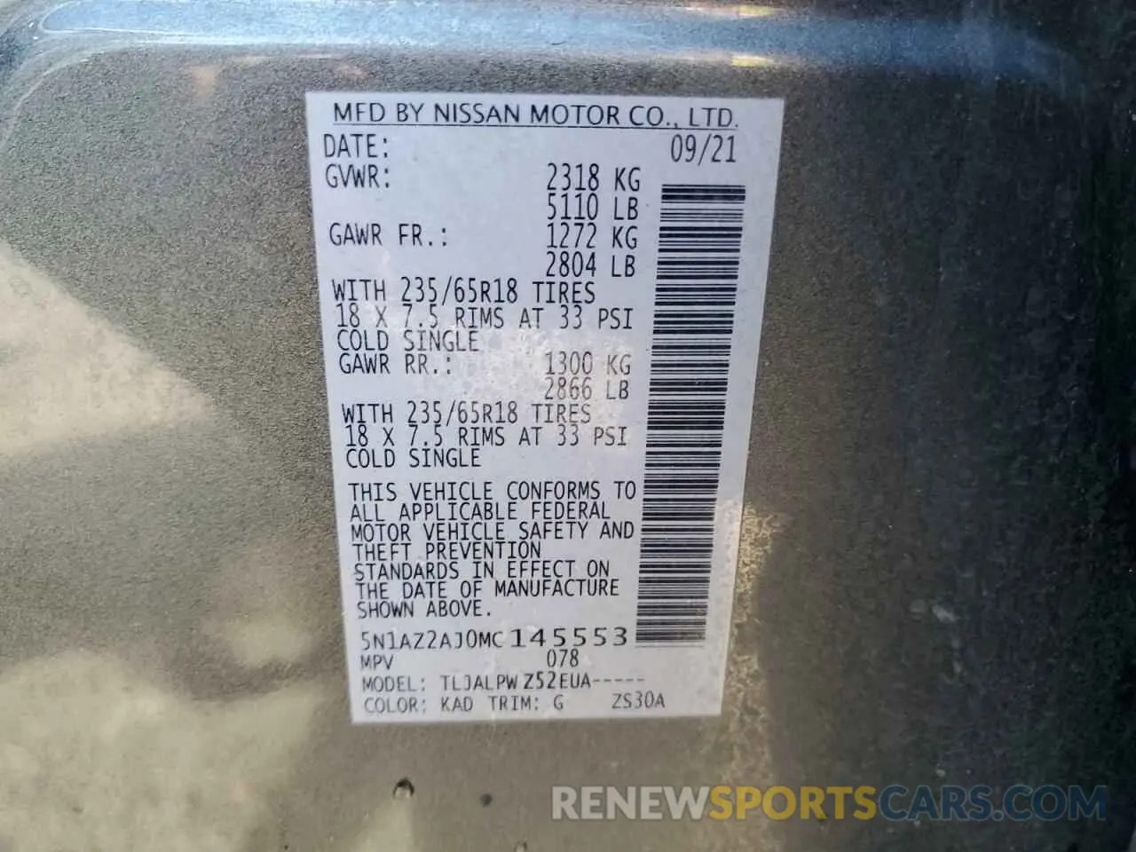 13 fotografías del automóvil dañado 5N1AZ2AJ0MC145553 NISSAN MURANO 2021