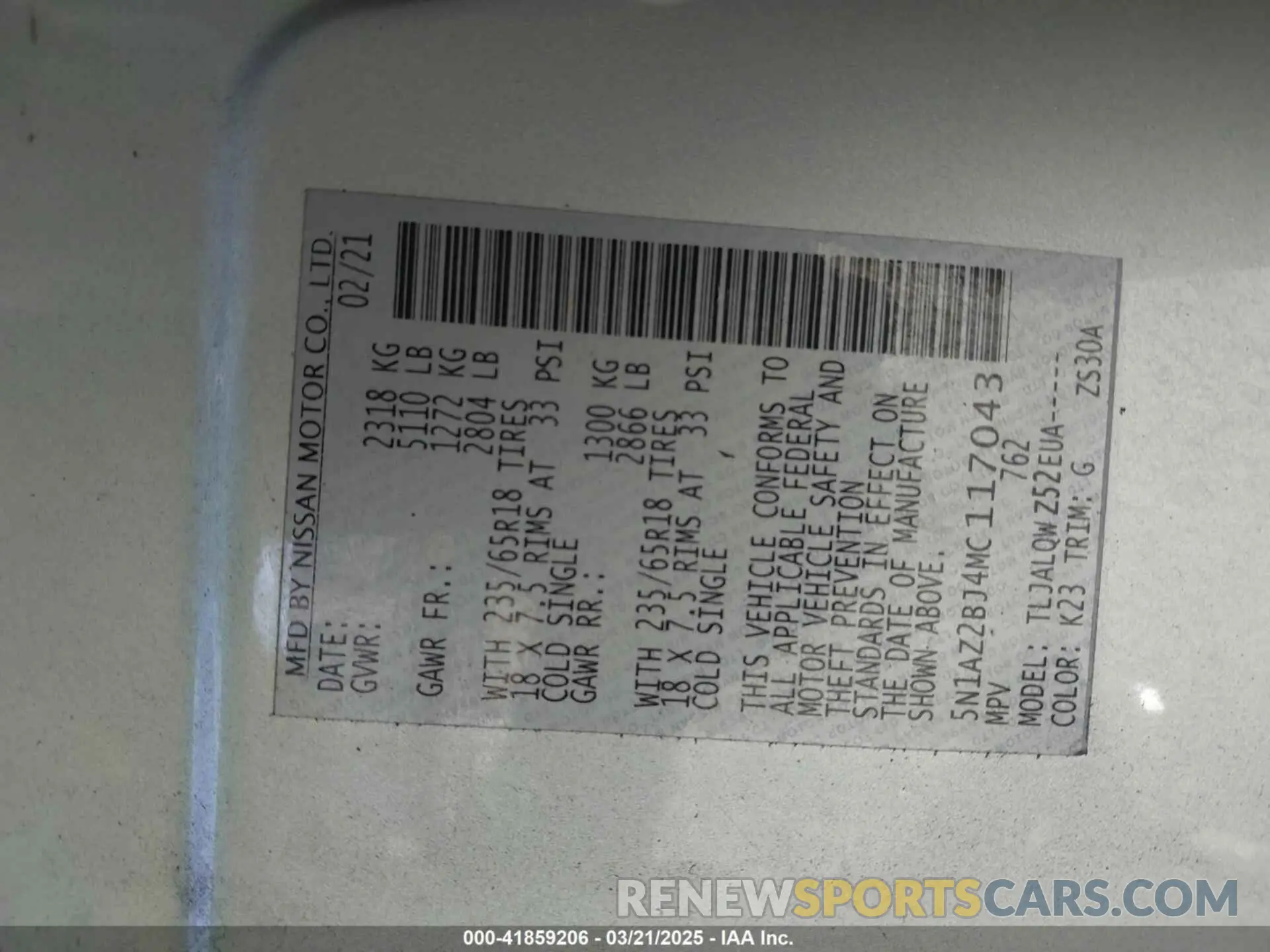 9 fotografías del automóvil dañado 5N1AZ2BJ4MC117043 NISSAN MURANO 2021