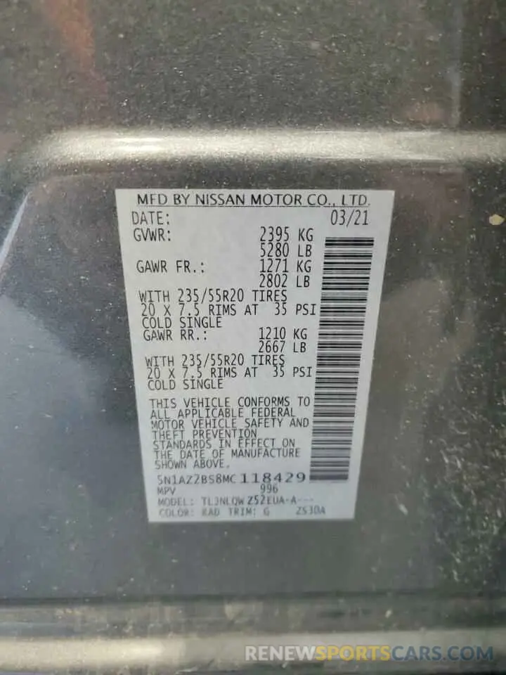 14 fotografías del automóvil dañado 5N1AZ2BS8MC118429 NISSAN MURANO 2021