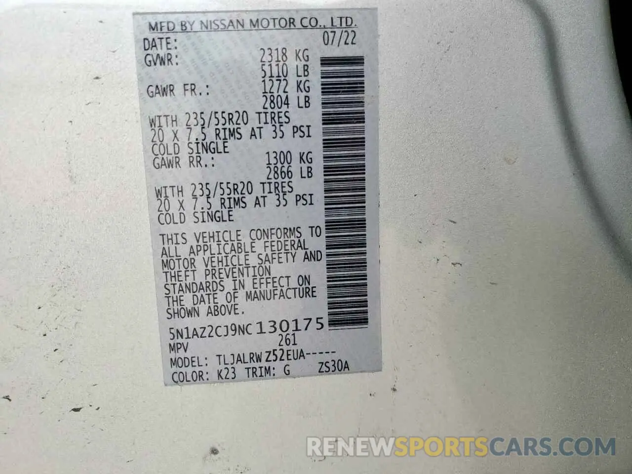 14 fotografías del automóvil dañado 5N1AZ2CJ9NC130175 NISSAN MURANO 2022