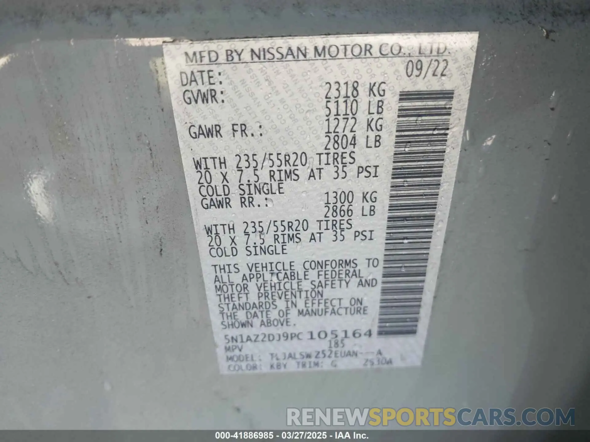 9 fotografías del automóvil dañado 5N1AZ2DJ9PC105164 NISSAN MURANO 2023