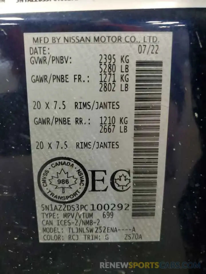 14 fotografías del automóvil dañado 5N1AZ2DS3PC100292 NISSAN MURANO 2023