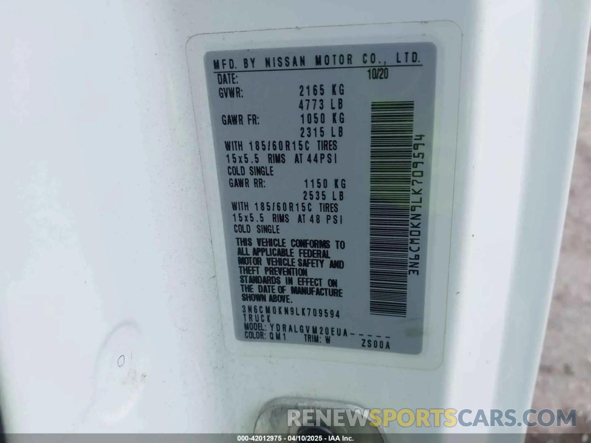 9 fotografías del automóvil dañado 3N6CM0KN9LK709594 NISSAN NV 200 2020