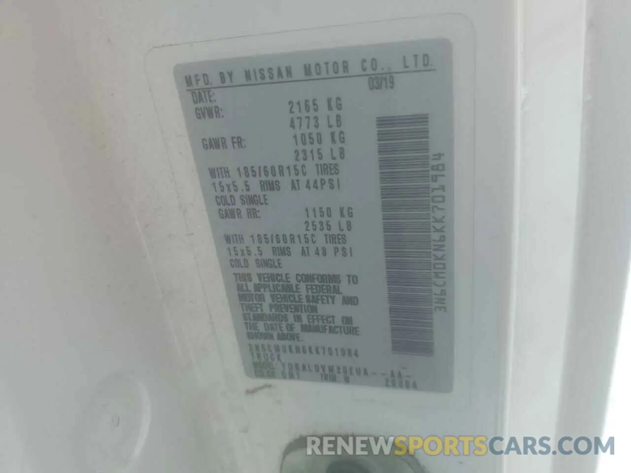 12 fotografías del automóvil dañado 3N6CM0KN6KK701984 NISSAN NV 2019