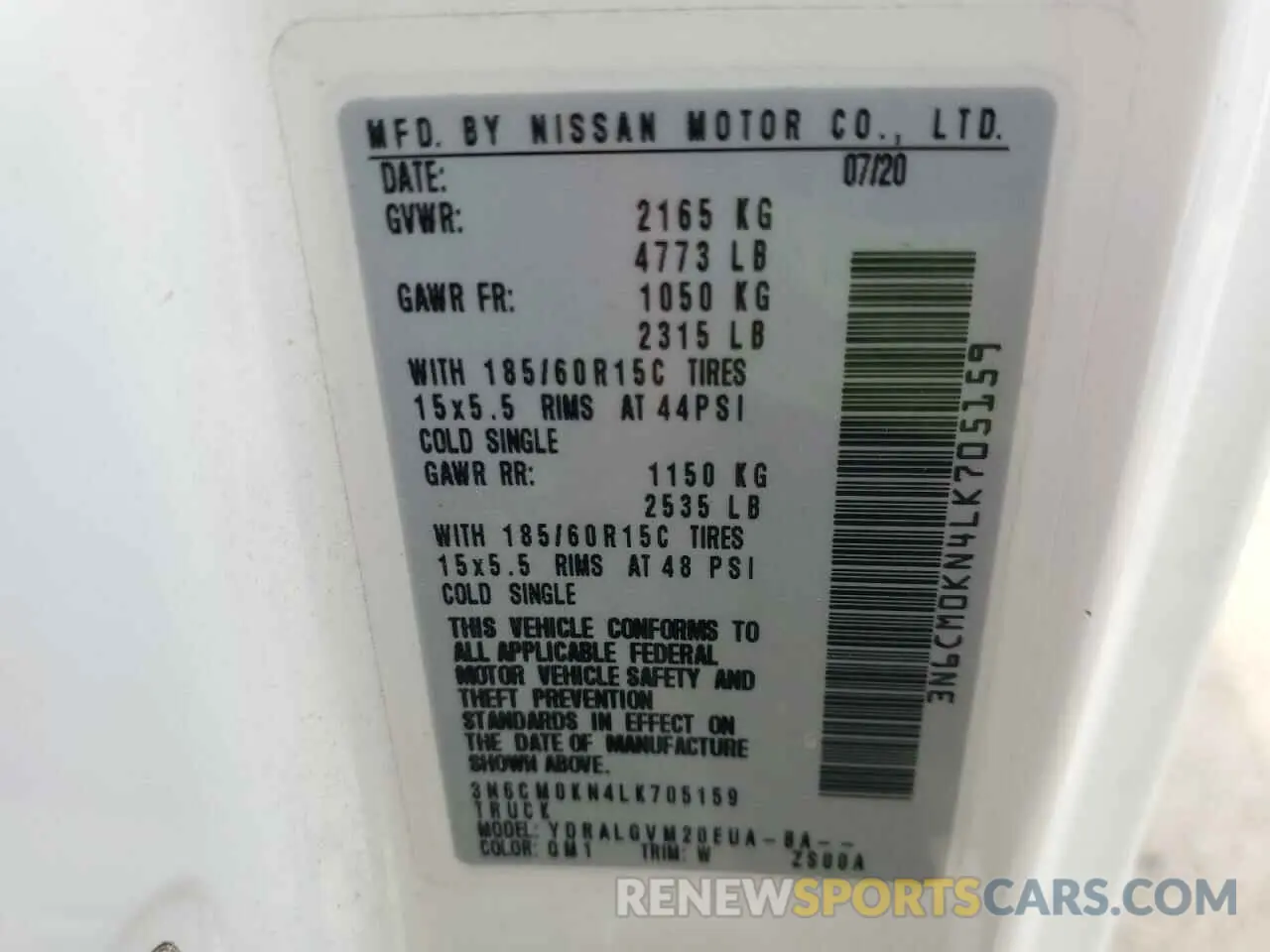14 fotografías del automóvil dañado 3N6CM0KN4LK705159 NISSAN NV 2020