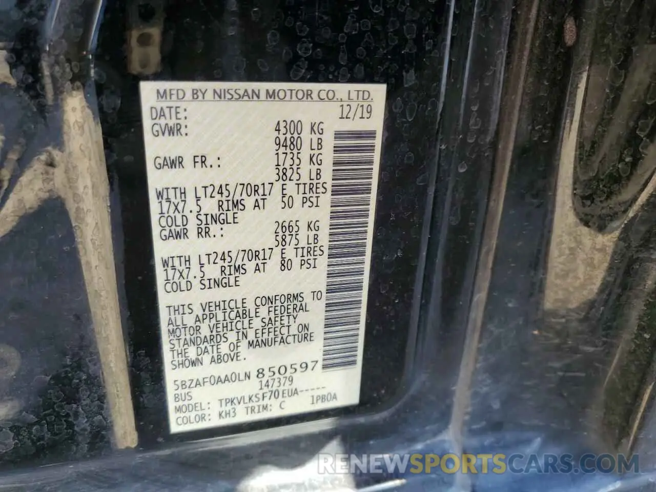 13 fotografías del automóvil dañado 5BZAF0AA0LN850597 NISSAN NV 2020